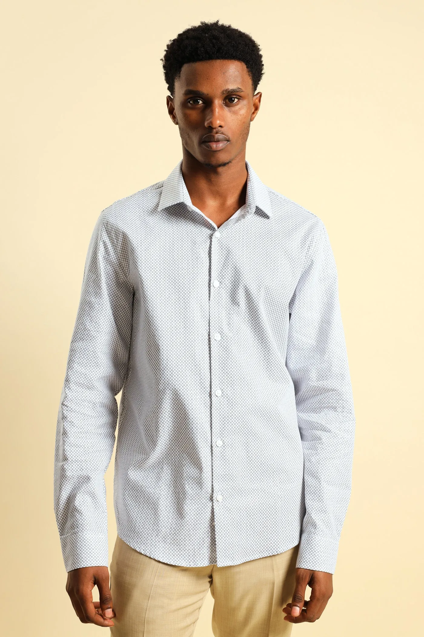 Textured Square Print Shirt - White/Navy sold by Edgars