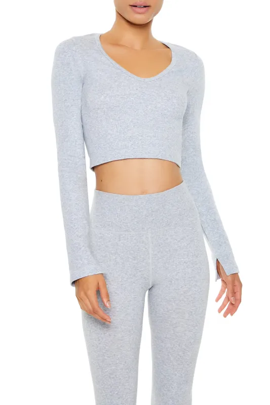 Long Sleeve Active Knit Crop Top - Grey sold by Edgars