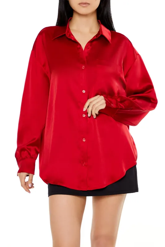 Long Sleeve Woven Button Down Top - Red sold by Edgars
