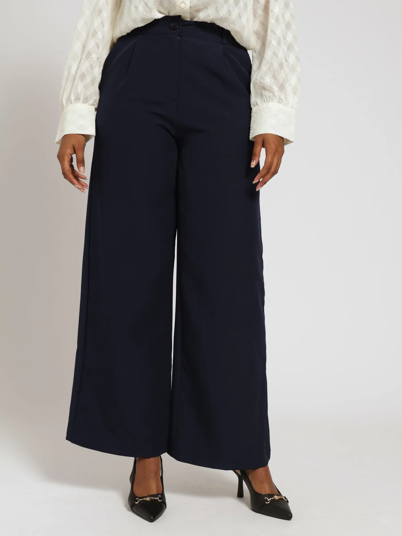 Pleated Wide Leg Formal Pants - Navy sold by Edgars