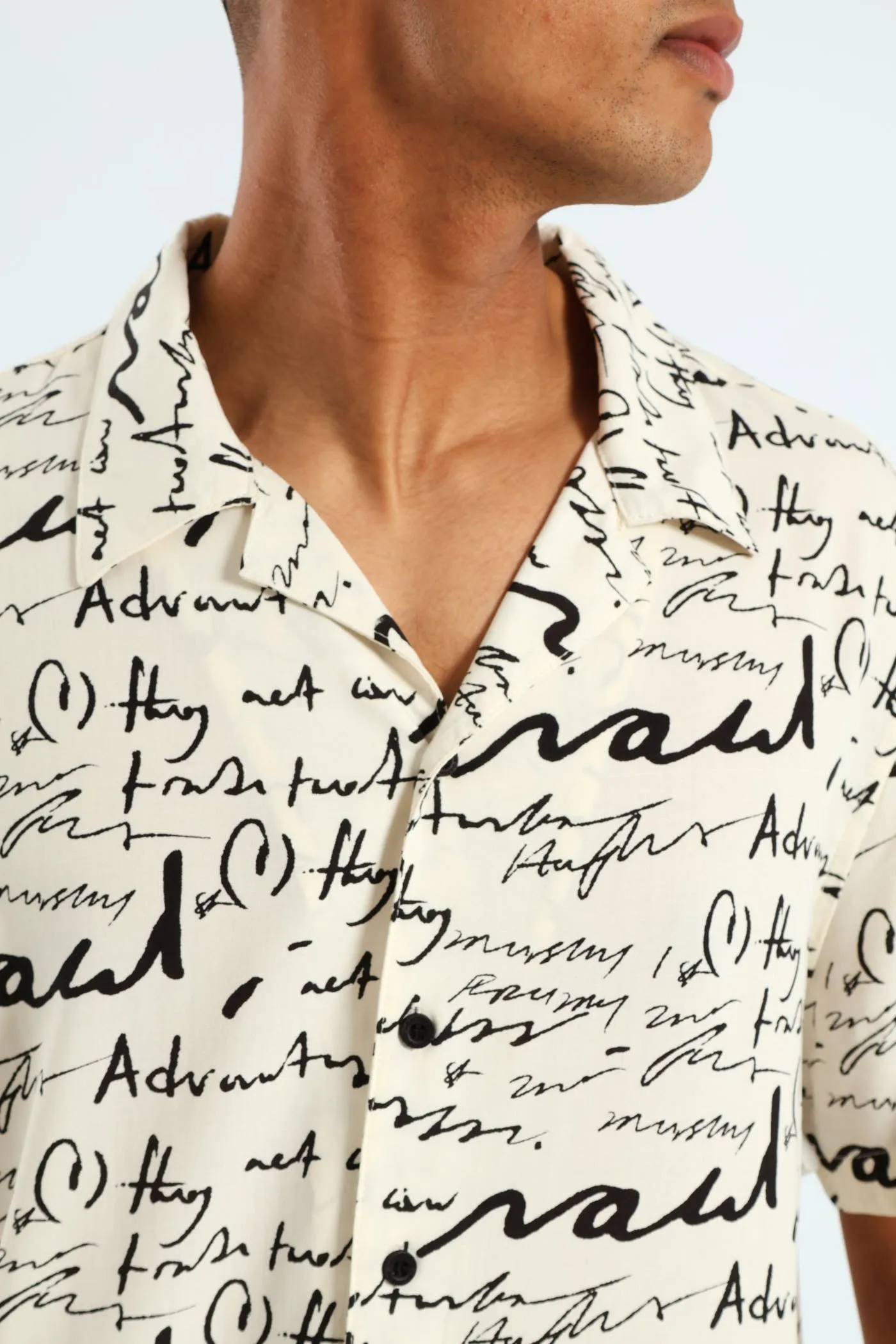 Word Print Viscose Shirt - Stone sold by Edgars product image thumbnail 4