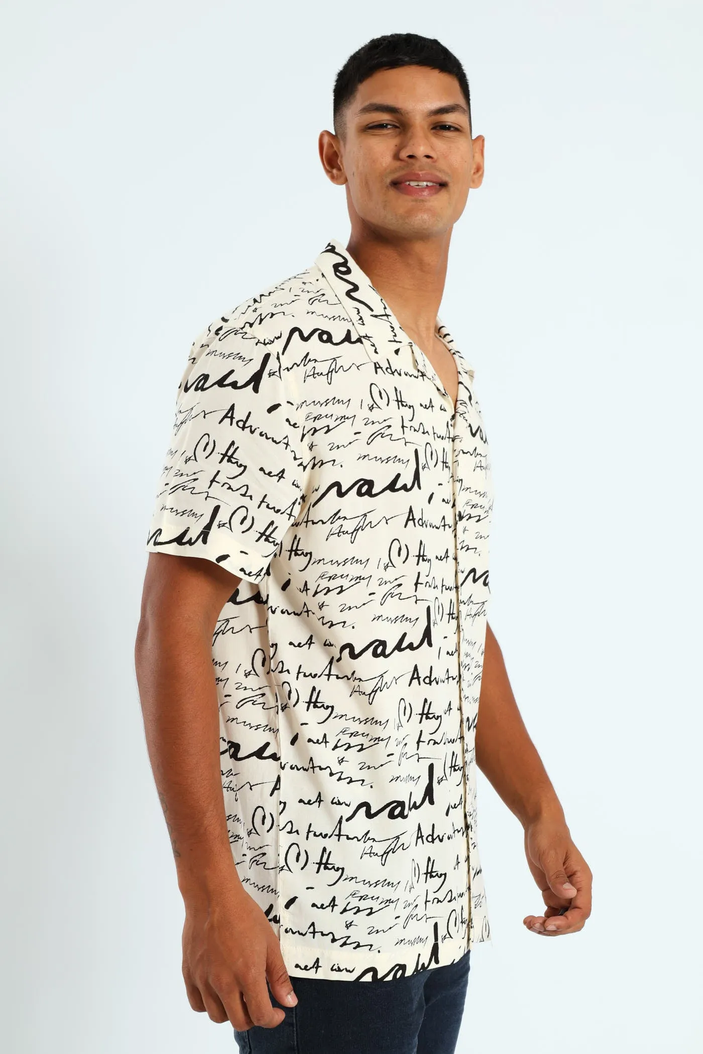 Word Print Viscose Shirt - Stone sold by Edgars product image thumbnail 2