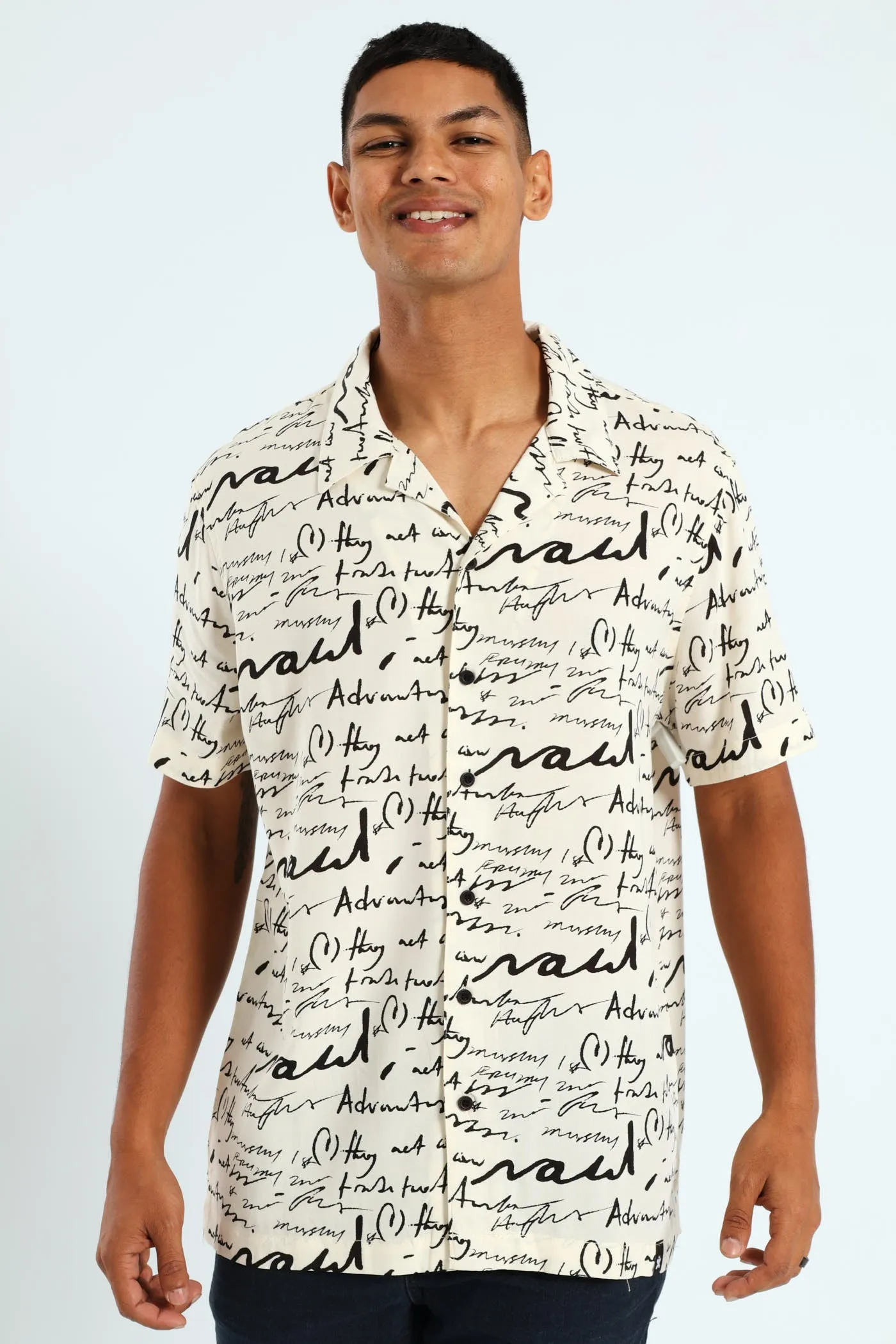 Word Print Viscose Shirt - Stone sold by Edgars