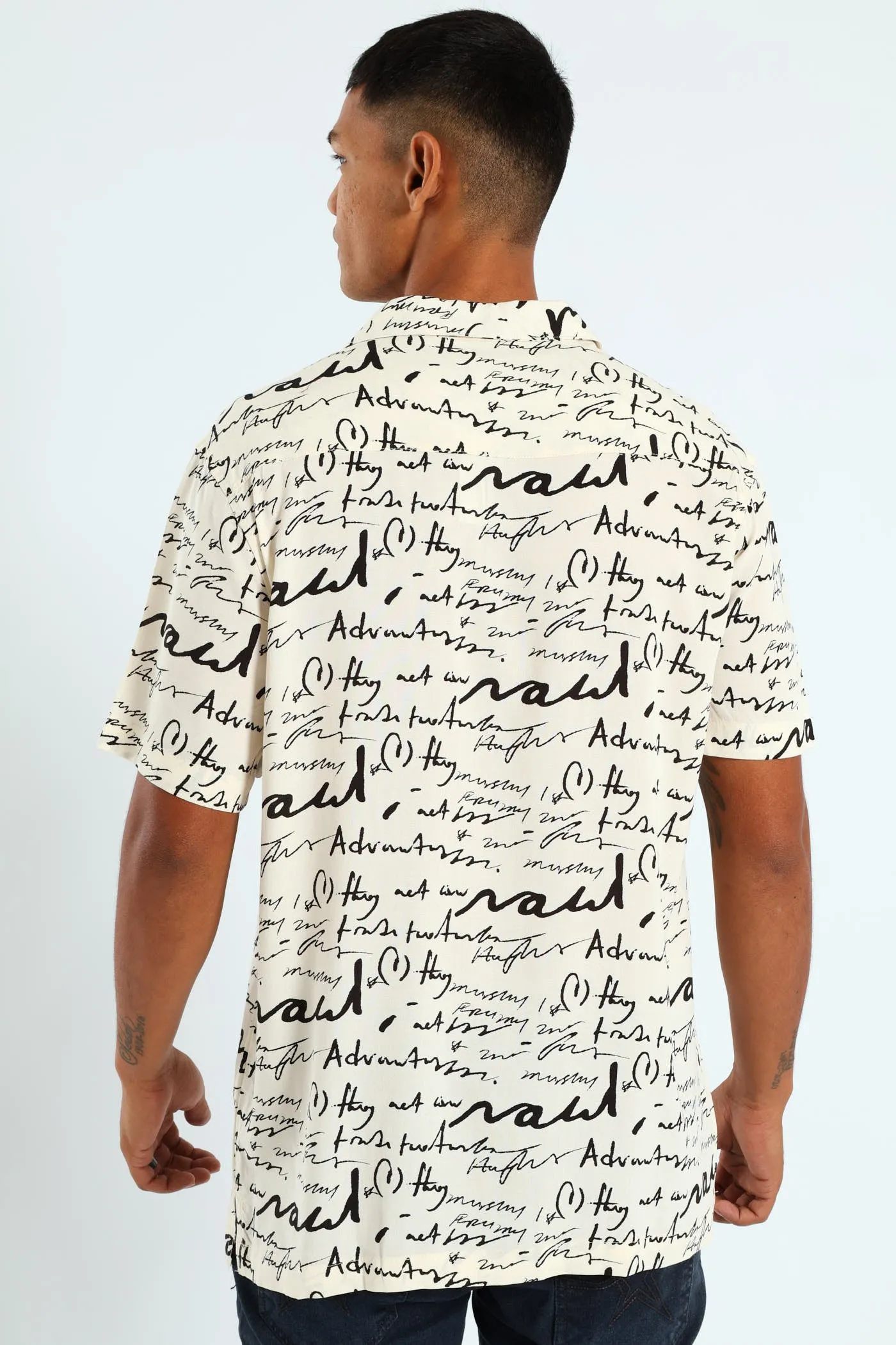 Word Print Viscose Shirt - Stone sold by Edgars product image thumbnail 3