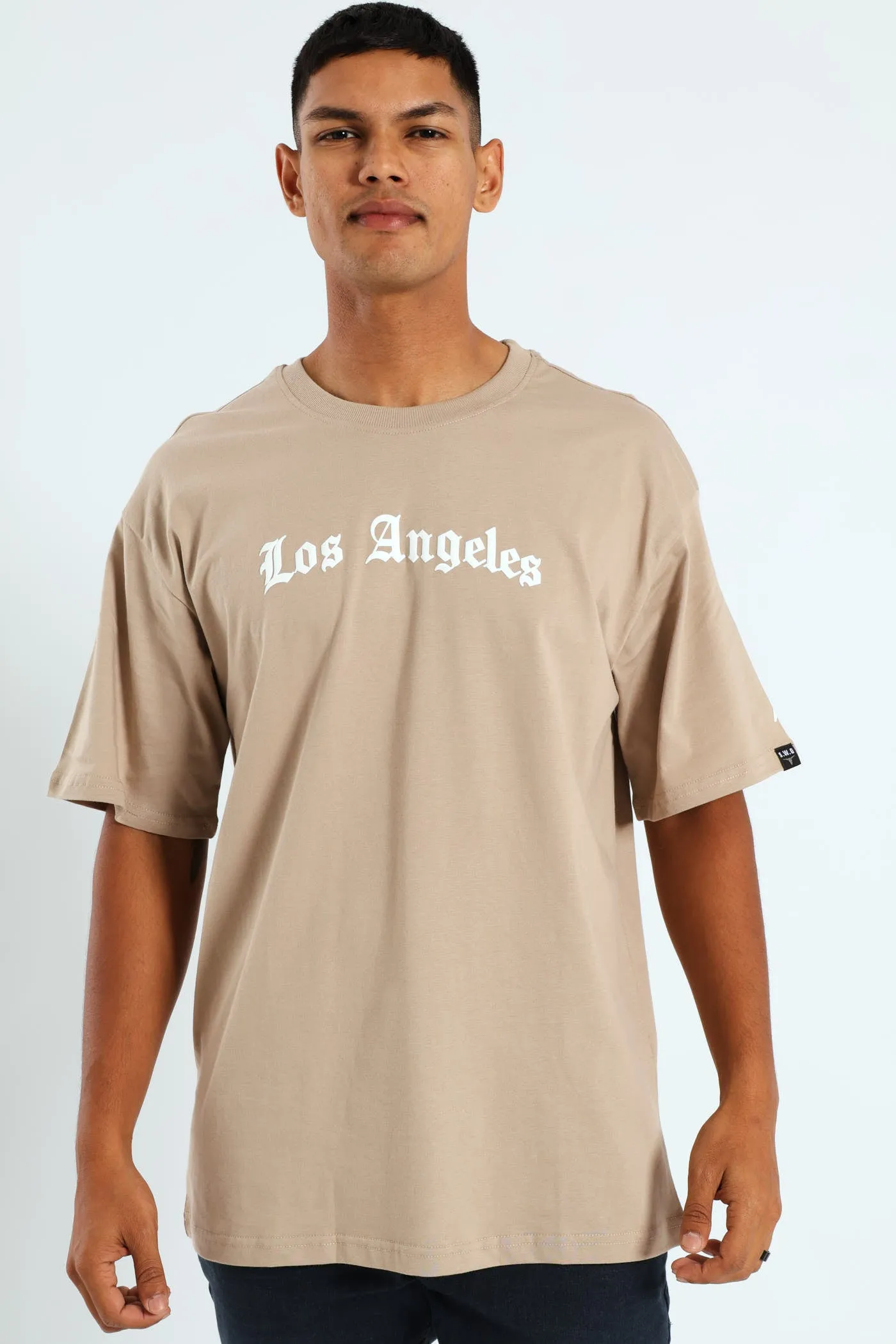 Short Sleeve Back Print La Tee - Stone sold by Edgars