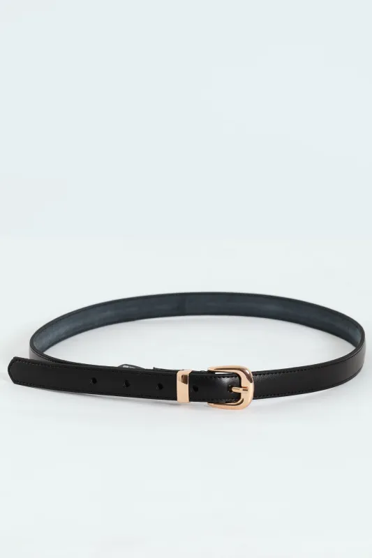 Shiney Gold Buckle 2Cm Leather Belt - Black sold by Edgars