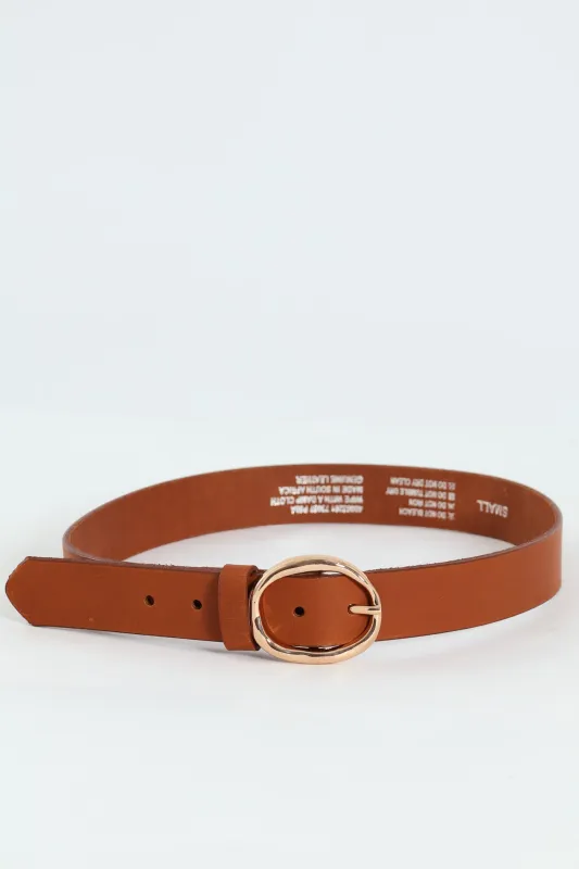 Gold Buckle 3Cm Leather Belt - Tan sold by Edgars