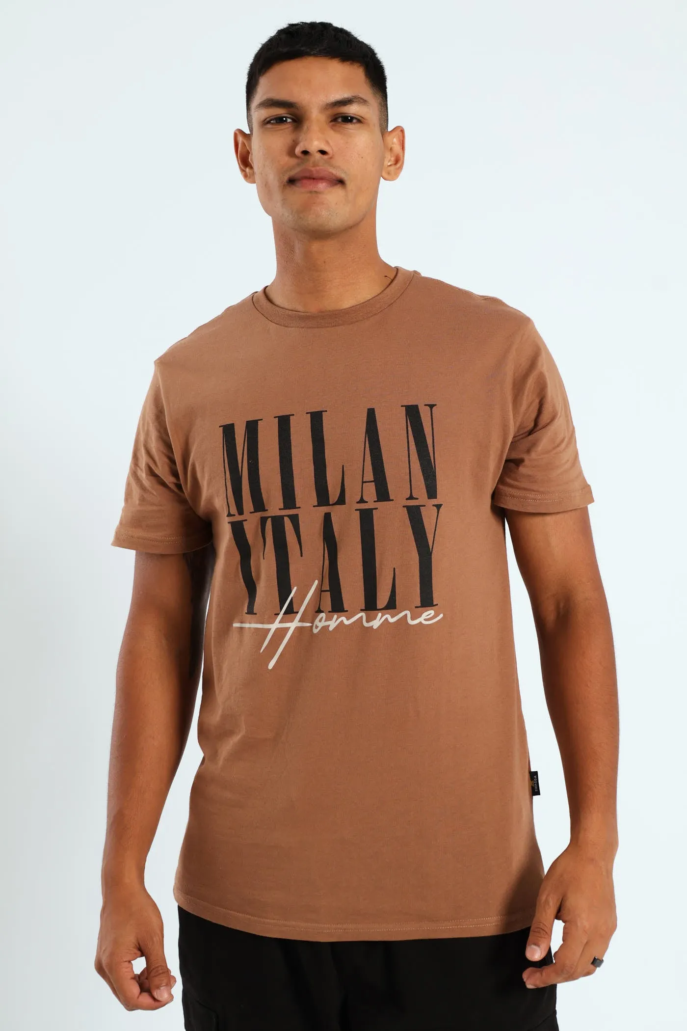 Short Sleeve Basic Print T-Shirt - Brown sold by Edgars