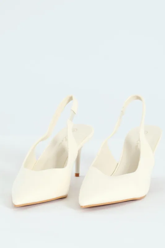 V-Cut Sling Back Kitten Heel - White sold by Edgars
