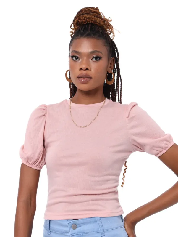 Ladies Puff Sleeve Top - Blush sold by Edgars