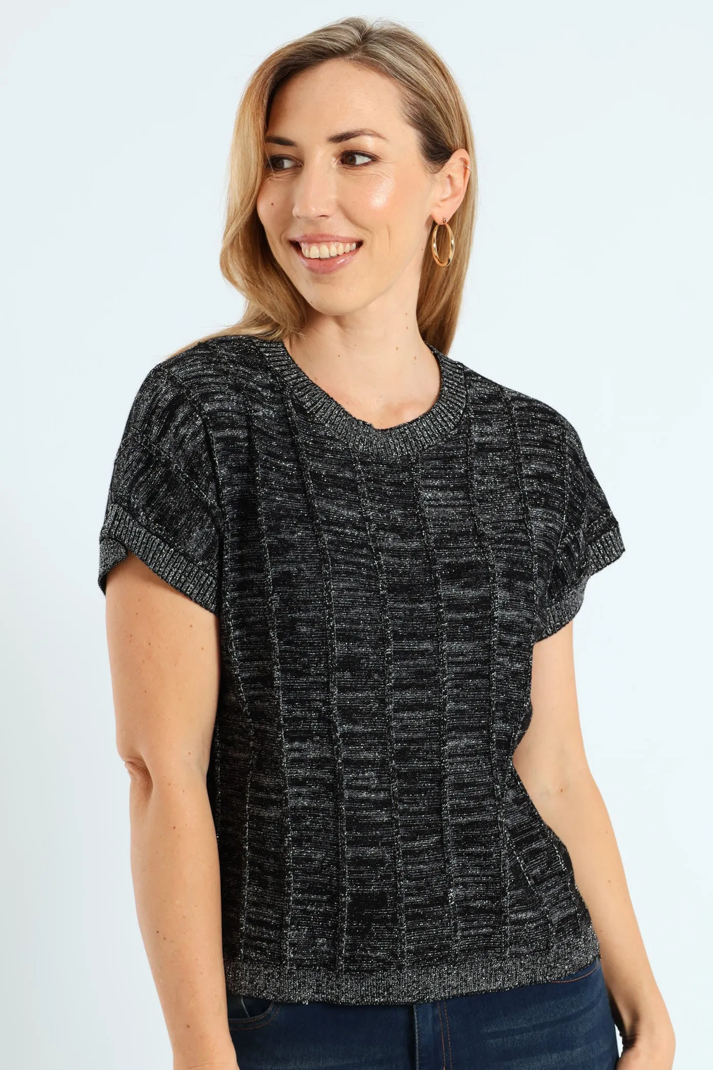 Lurex Pintuck Grown On Sweater - Black sold by Edgars