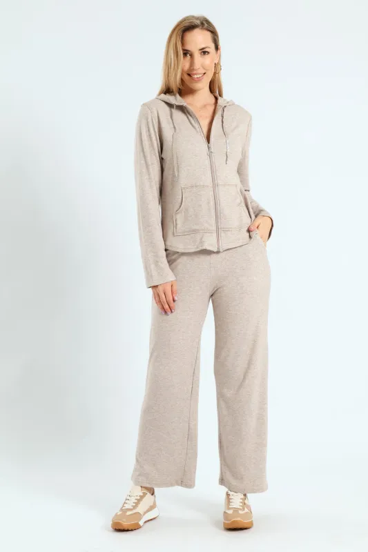 Long Sleeve Zip Through Leisure Hoodie - Oatmeal Melange sold by Edgars