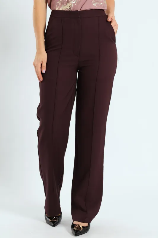Pin Tuck Twill Straight Leg Pants - Bitter Chocolate sold by Edgars