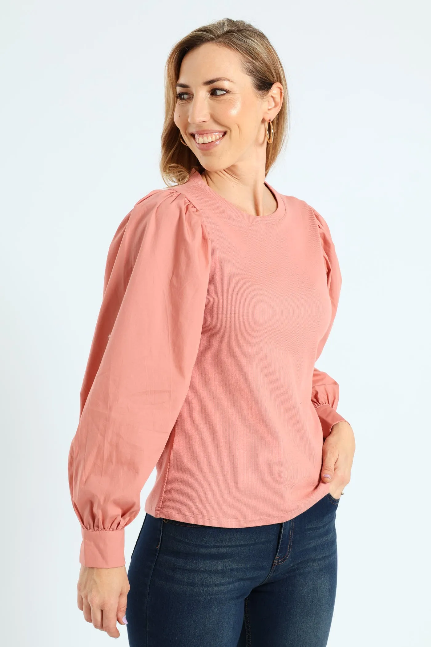 Long Puff Sleeve Rib Combo Tee - Dusty Rose sold by Edgars product image thumbnail 4