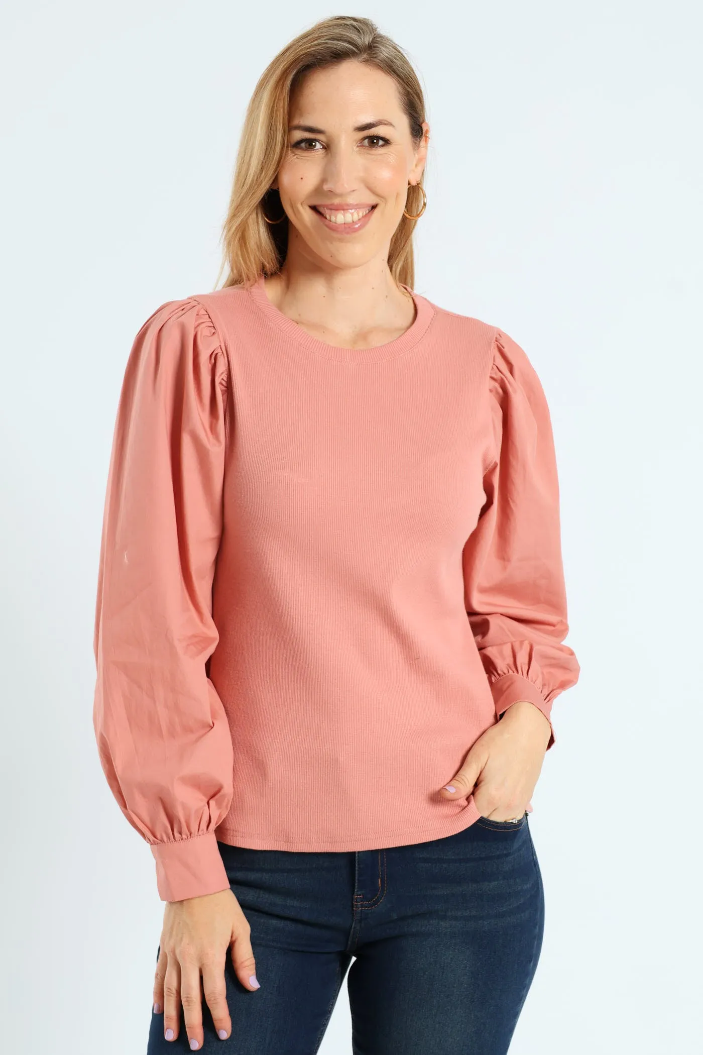 Long Puff Sleeve Rib Combo Tee - Dusty Rose sold by Edgars product image thumbnail 2