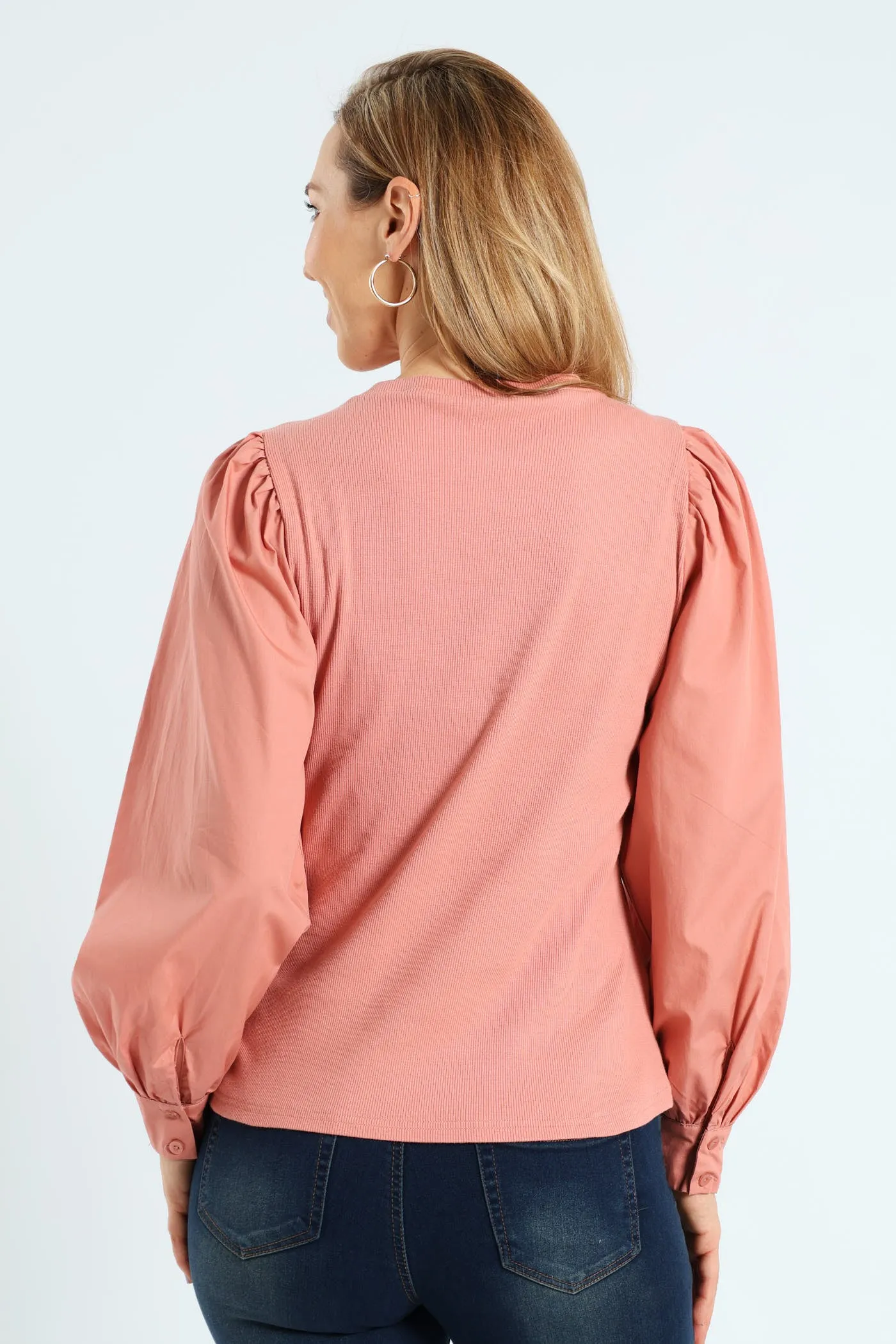 Long Puff Sleeve Rib Combo Tee - Dusty Rose sold by Edgars product image thumbnail 3