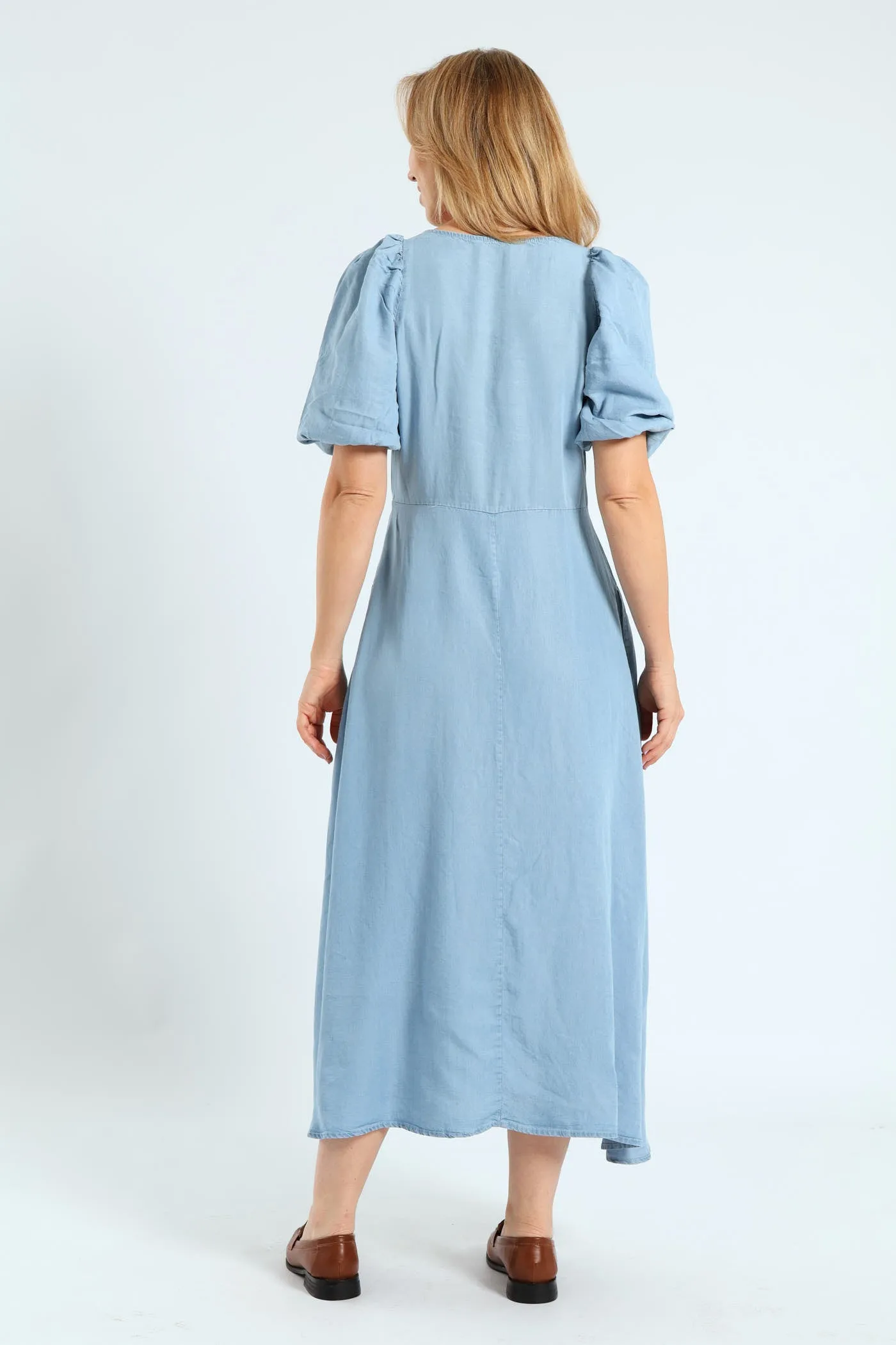 Bubble Sleeve V-Neck Pocket Midaxi Dress - Light Wash sold by Edgars product image thumbnail 4