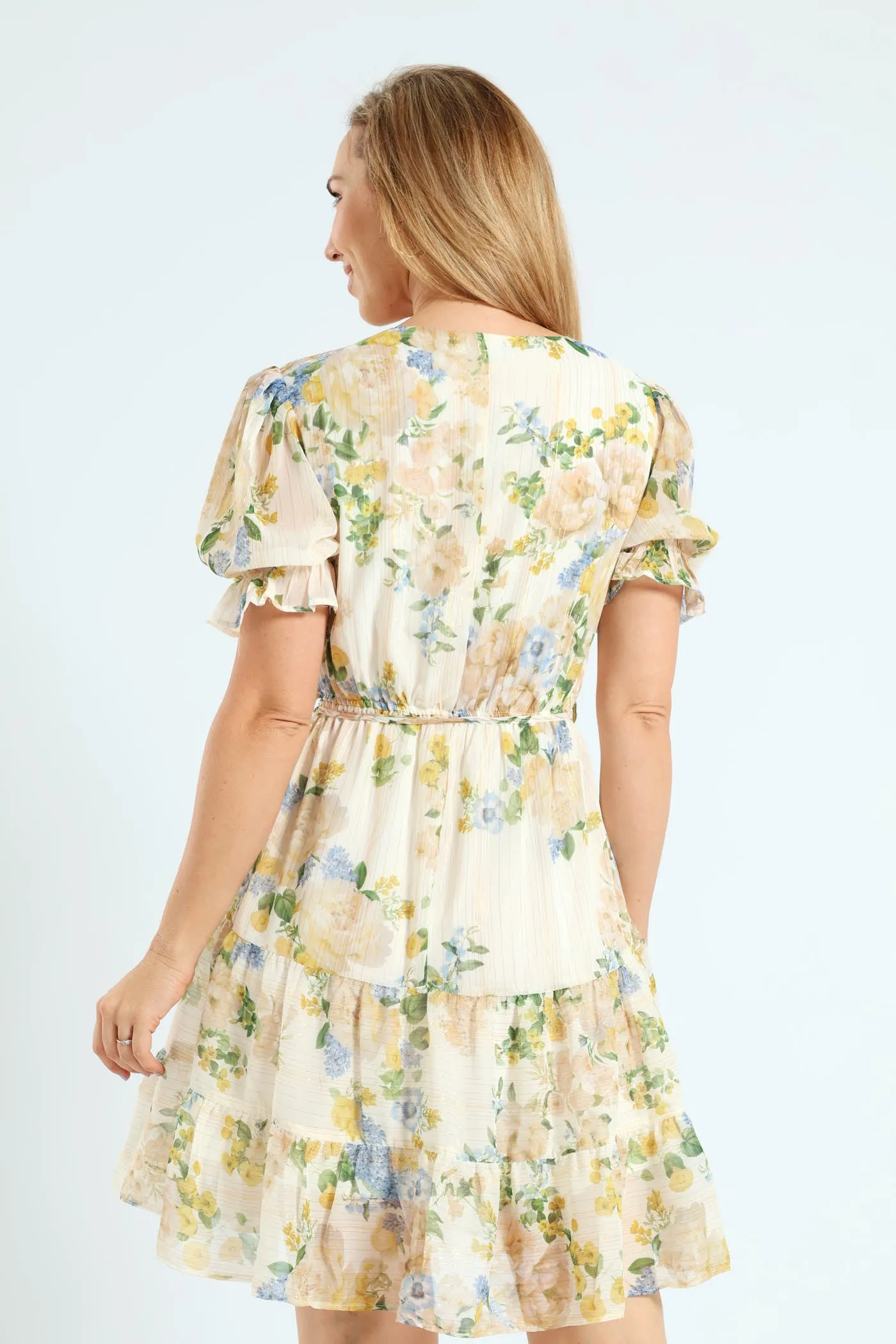 V-Neck Waisted Floral Frill Hem Tea Dress - Cream sold by Edgars product image thumbnail 4
