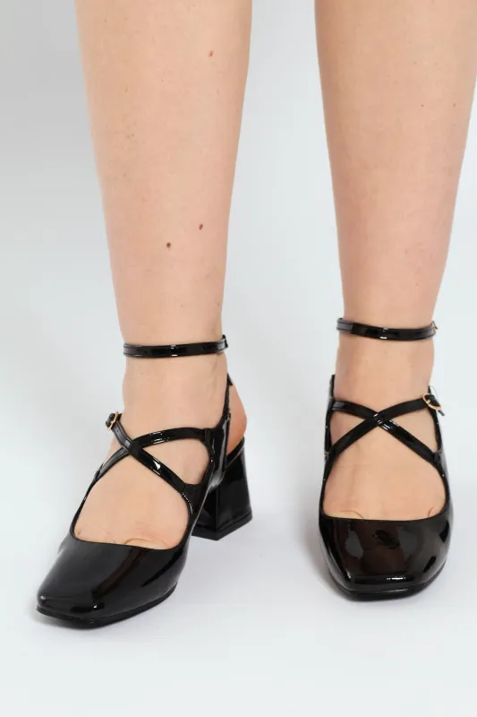 Patent Multi Strap Heeled Mary Jane - Black sold by Edgars