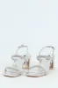 Double Diamante Strap On Block Heel - Silver sold by Edgars