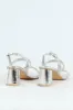 Double Diamante Strap On Block Heel - Silver sold by Edgars
