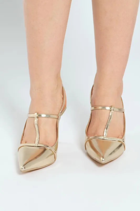 Pointy Multistrap Slingback Stilleto Heel - Gold sold by Edgars