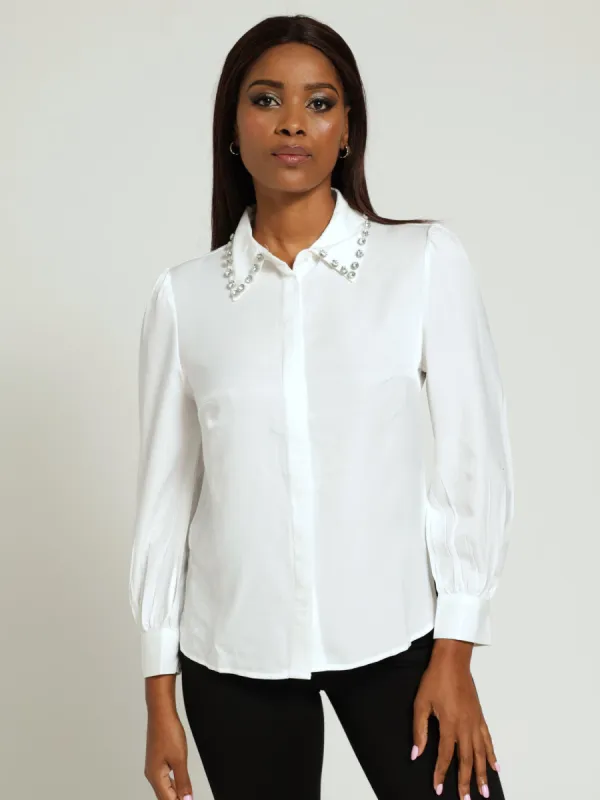 Jewel Collared Shirt - Cream sold by Edgars