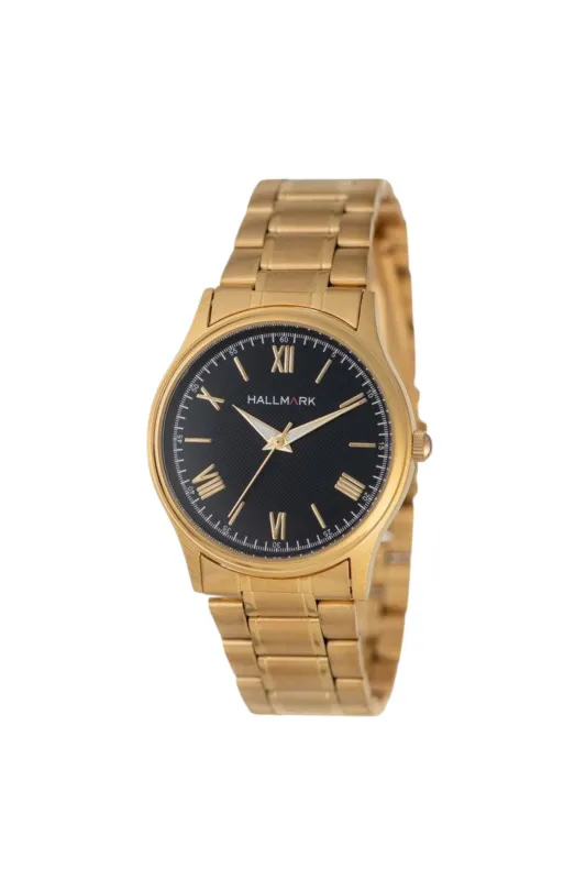 Round Black Dial & Gold Bracelet Romans Watch - Gold sold by Edgars