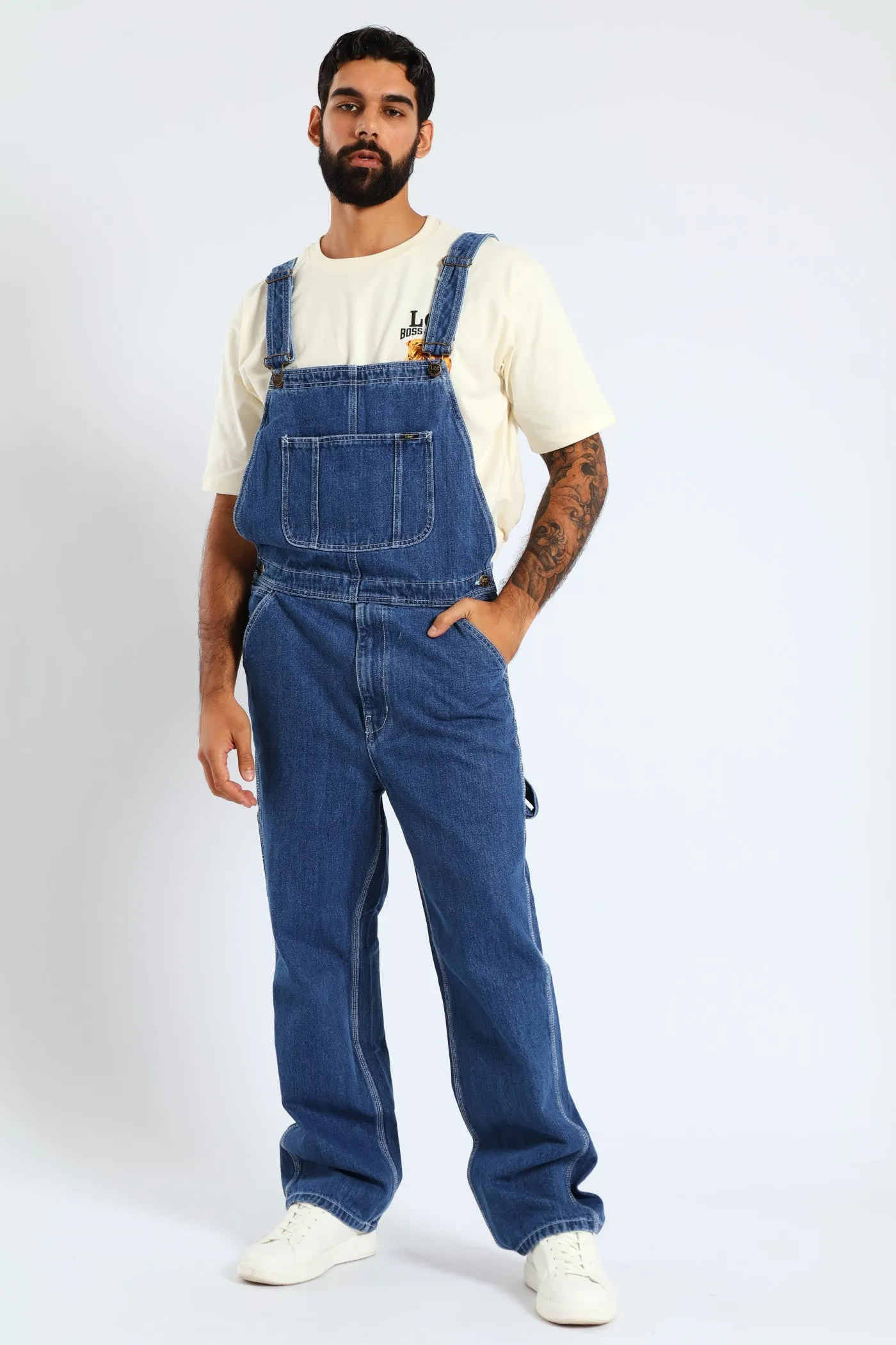 Regular Relaxed Straight Leg Denim Dungaree - Med Wash sold by Edgars