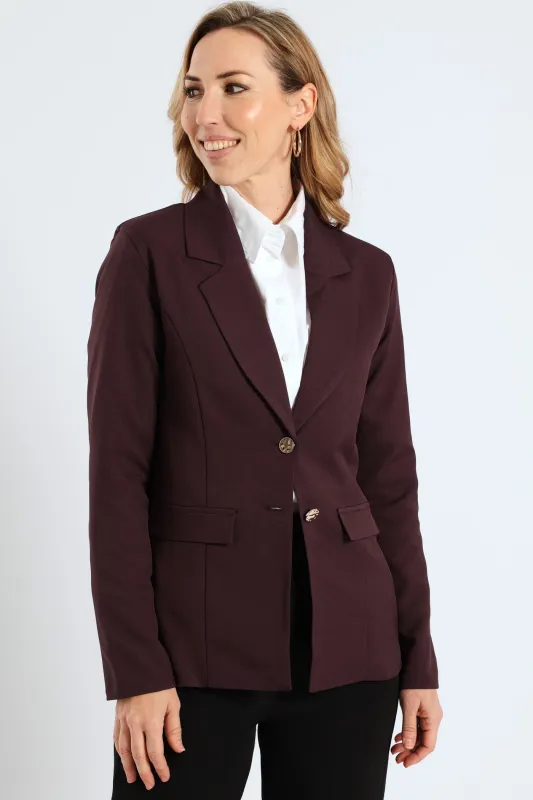Double Button Twill Blazer - Bitter Chocolate sold by Edgars