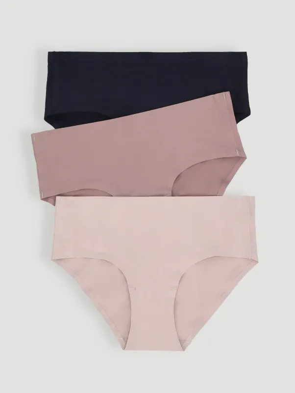 3 Pack Seemless Boyleg Panties - Black/Mocha/Beige sold by Edgars