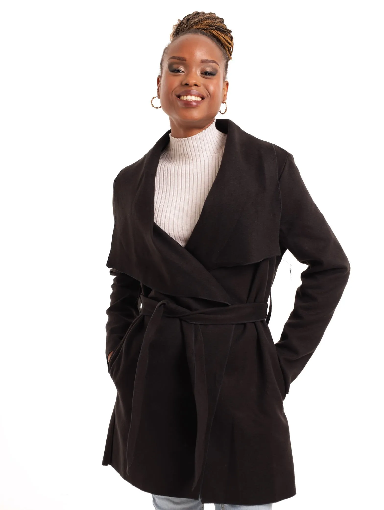 Ladies Waterfall Melton Coat - Black sold by Edgars
