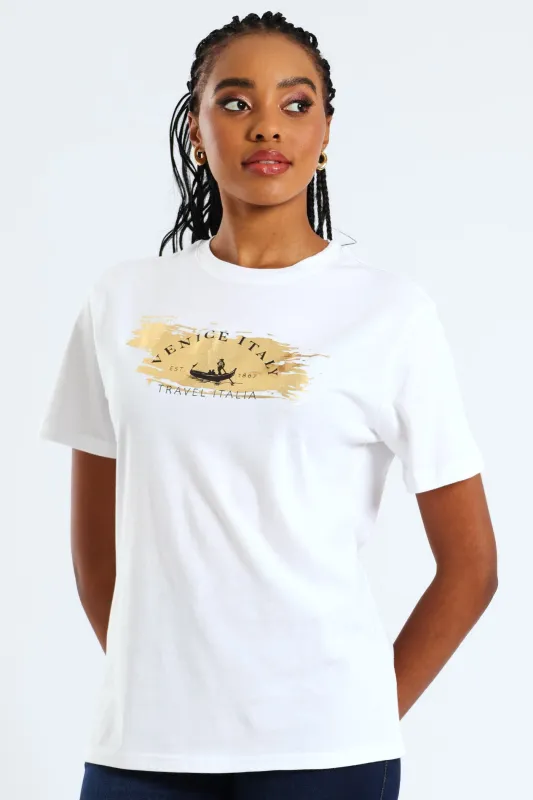 Venice Italy Boat Foil Tee - White sold by Edgars