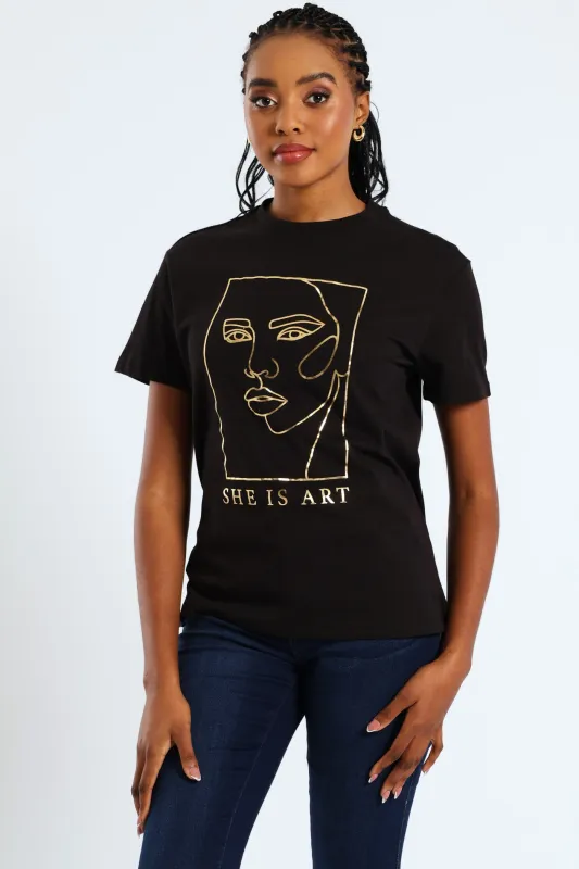 She Is Art Face Foil Tee - Black sold by Edgars 