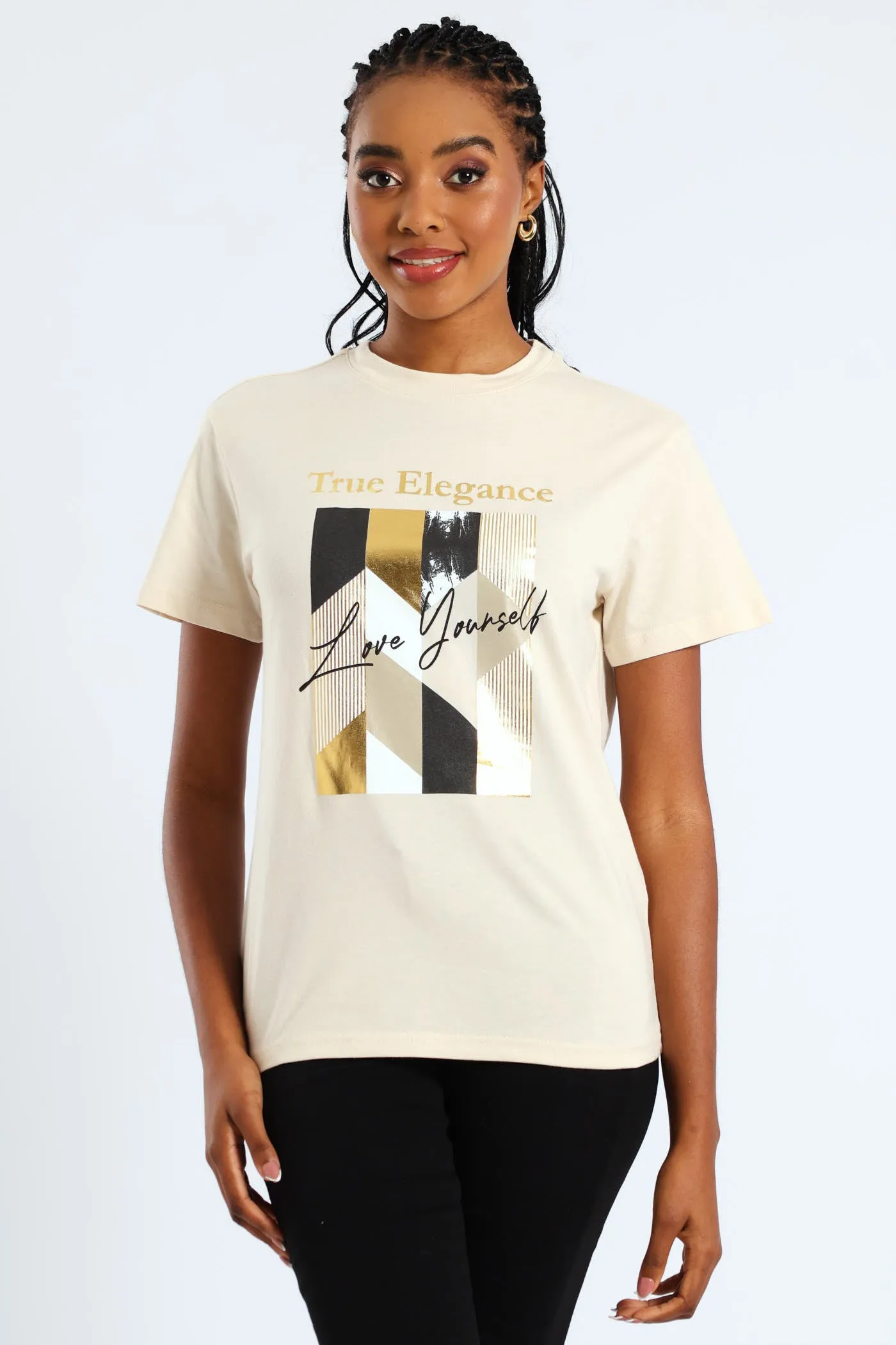 True Elegance Abstract Frame Foil Tee - Light Stone sold by Edgars