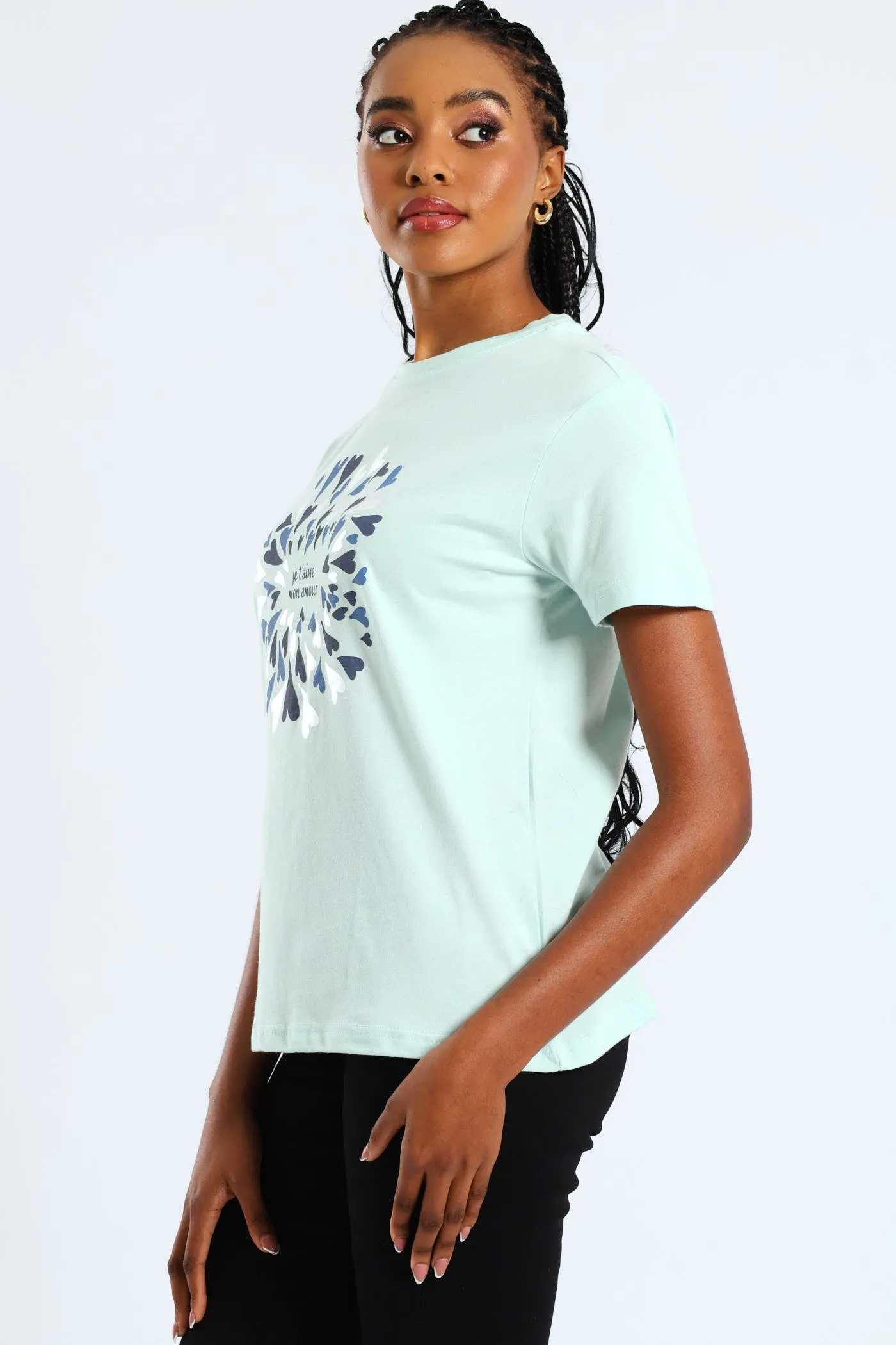 Romantic French Slogan Hearts Foil Tee - Light Blue sold by Edgars product image thumbnail 2
