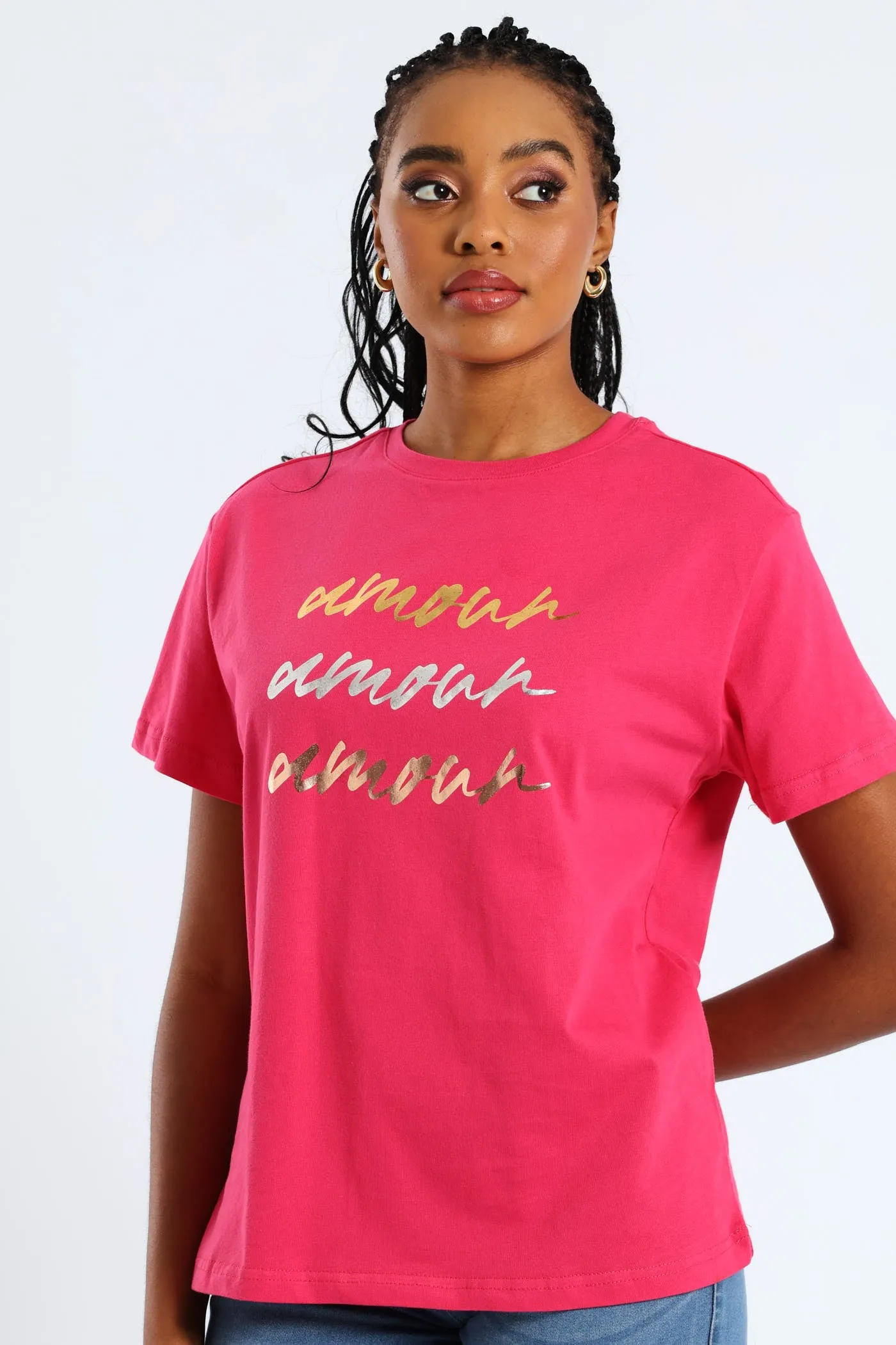 Amour Slogan Foil Tee - Magenta sold by Edgars
