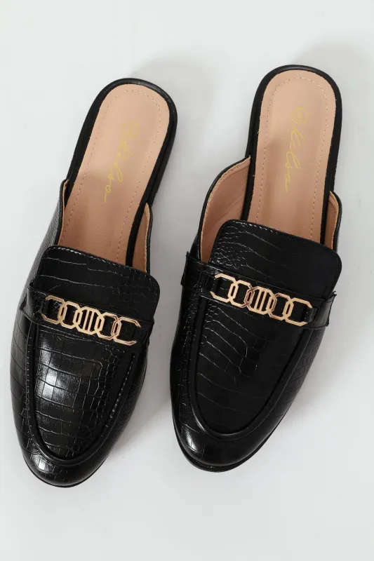 Metal Chain Croc Push In Mule - Black sold by Edgars 