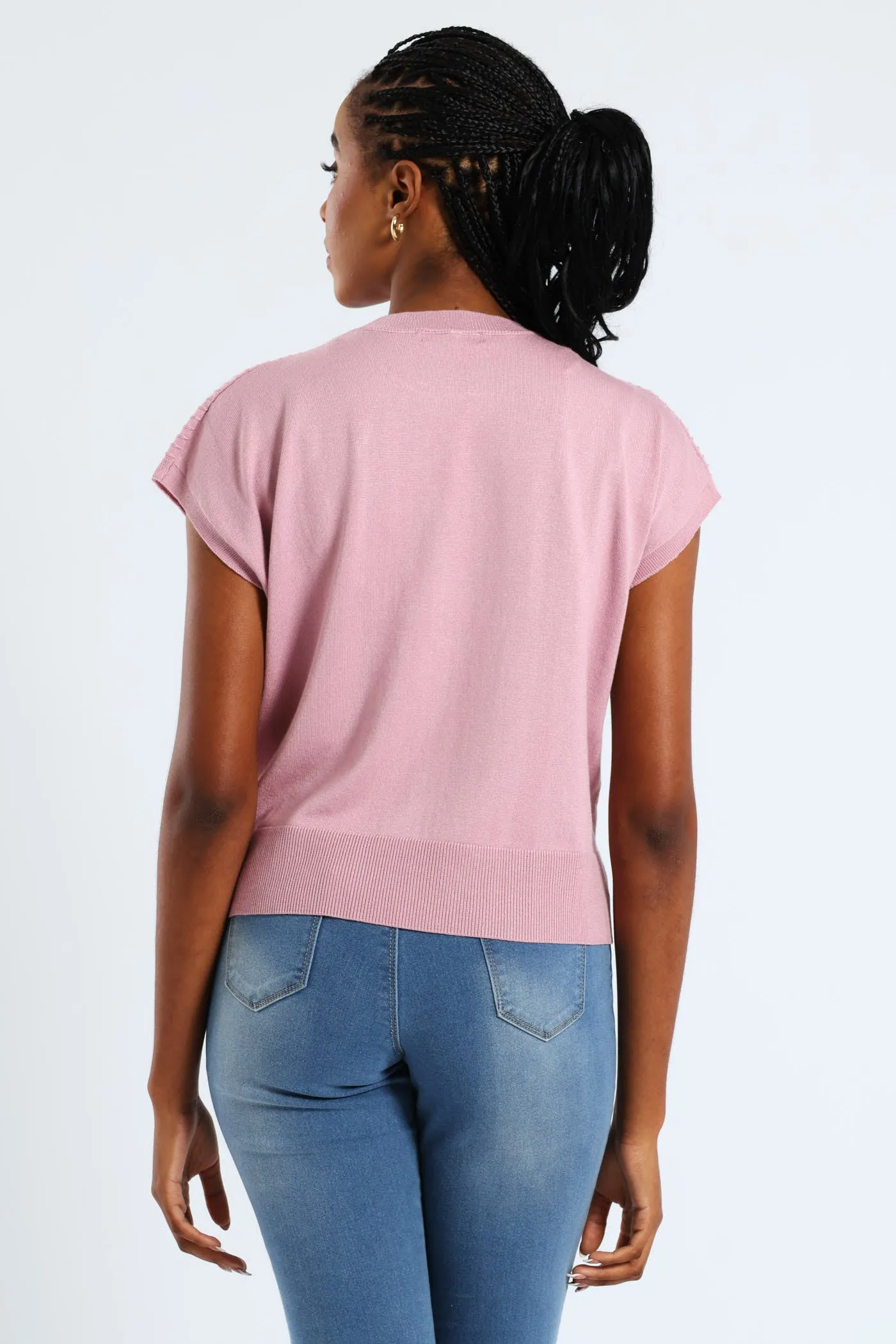 Zig-Zag Yoke Pointelle Grown On Sleeve Tee - Mauve sold by Edgars product image thumbnail 4