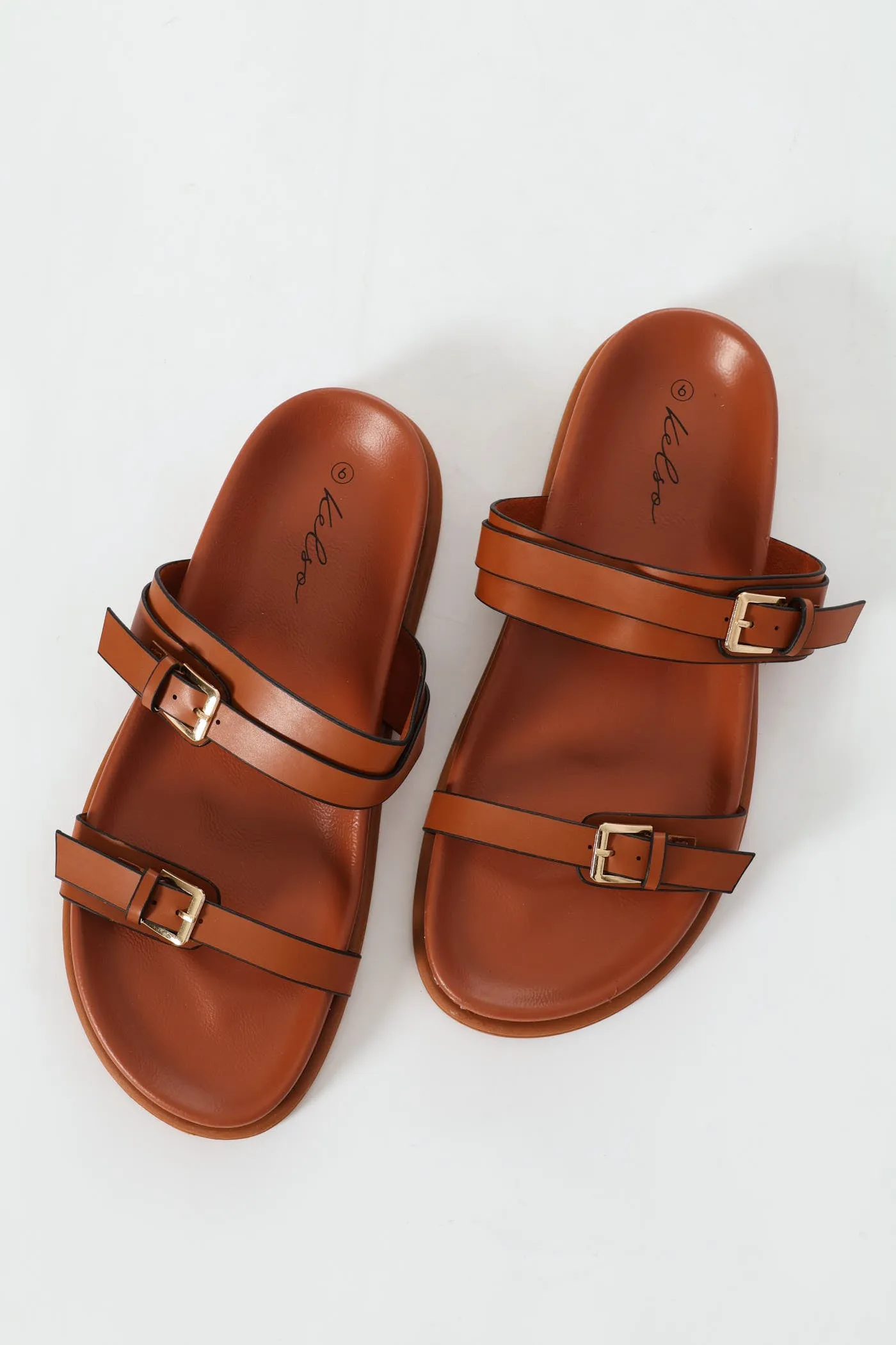 Buckle Detail Double Band Mule Sandal - Tan sold by Edgars