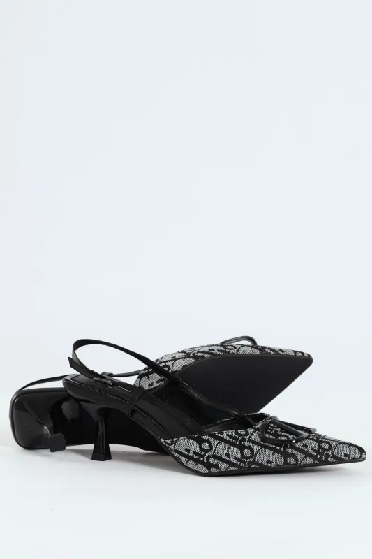 Square Geoprint Slingback Kitten Heel - Black sold by Edgars