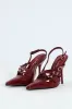 Patent Pointy Buckle Multistrap Slingback Heel - Burgundy sold by Edgars