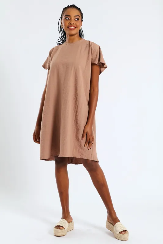 Tie-Back Frill Cape Swing Mini Dress - Taupe sold by Edgars