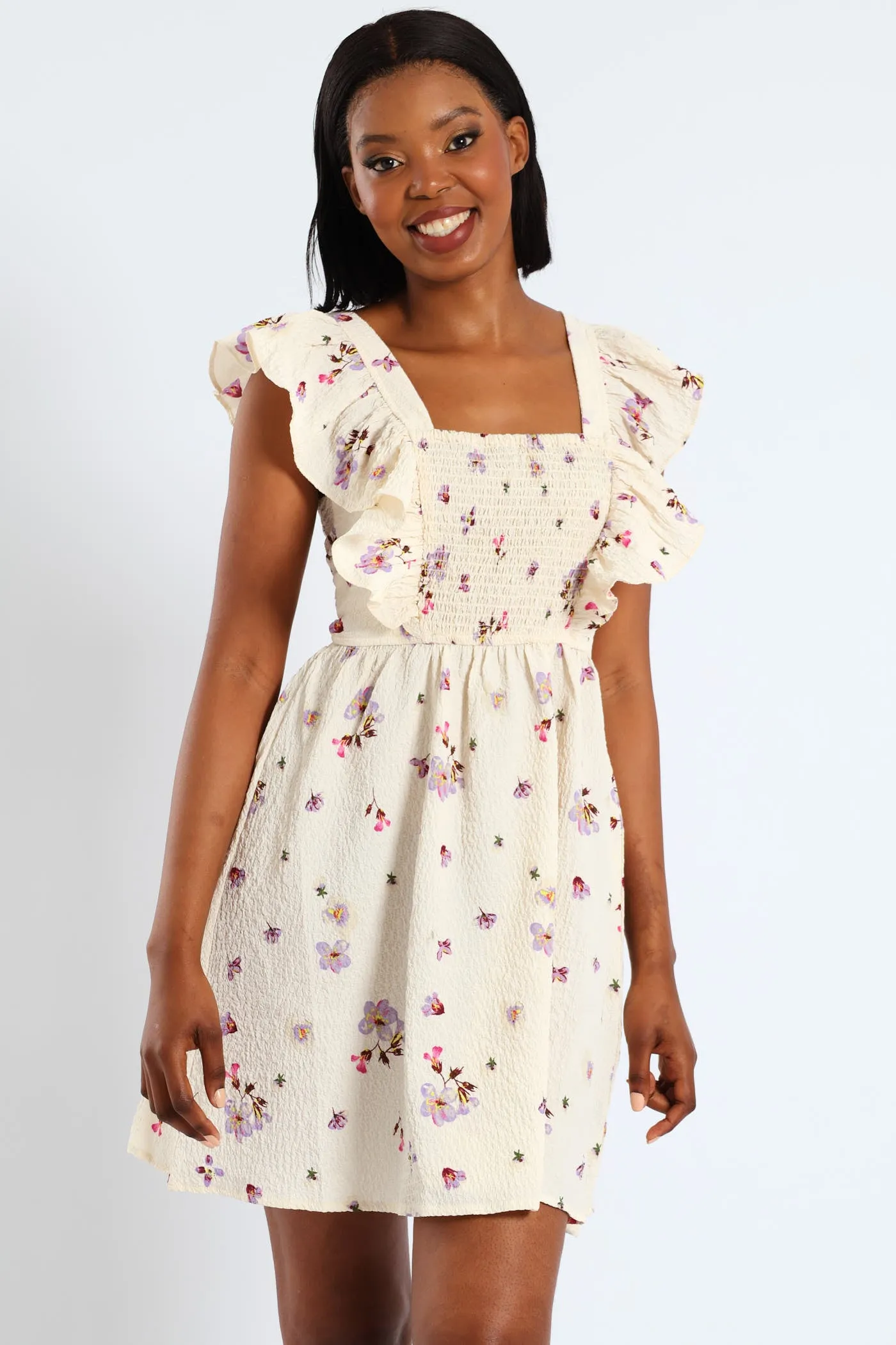 Postcard Frill Smock Mini Dress - Cream sold by Edgars product image thumbnail 3