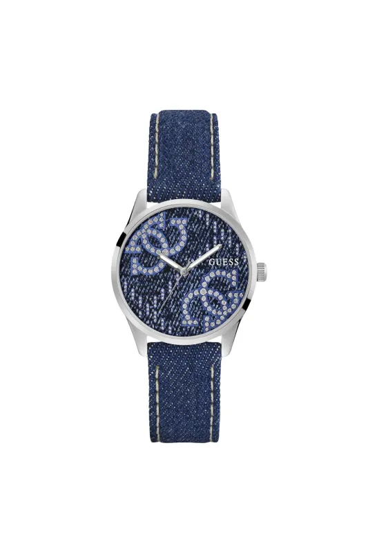 Silver Case Watch With Demin Dial & Leather Strap - Silver sold by Edgars