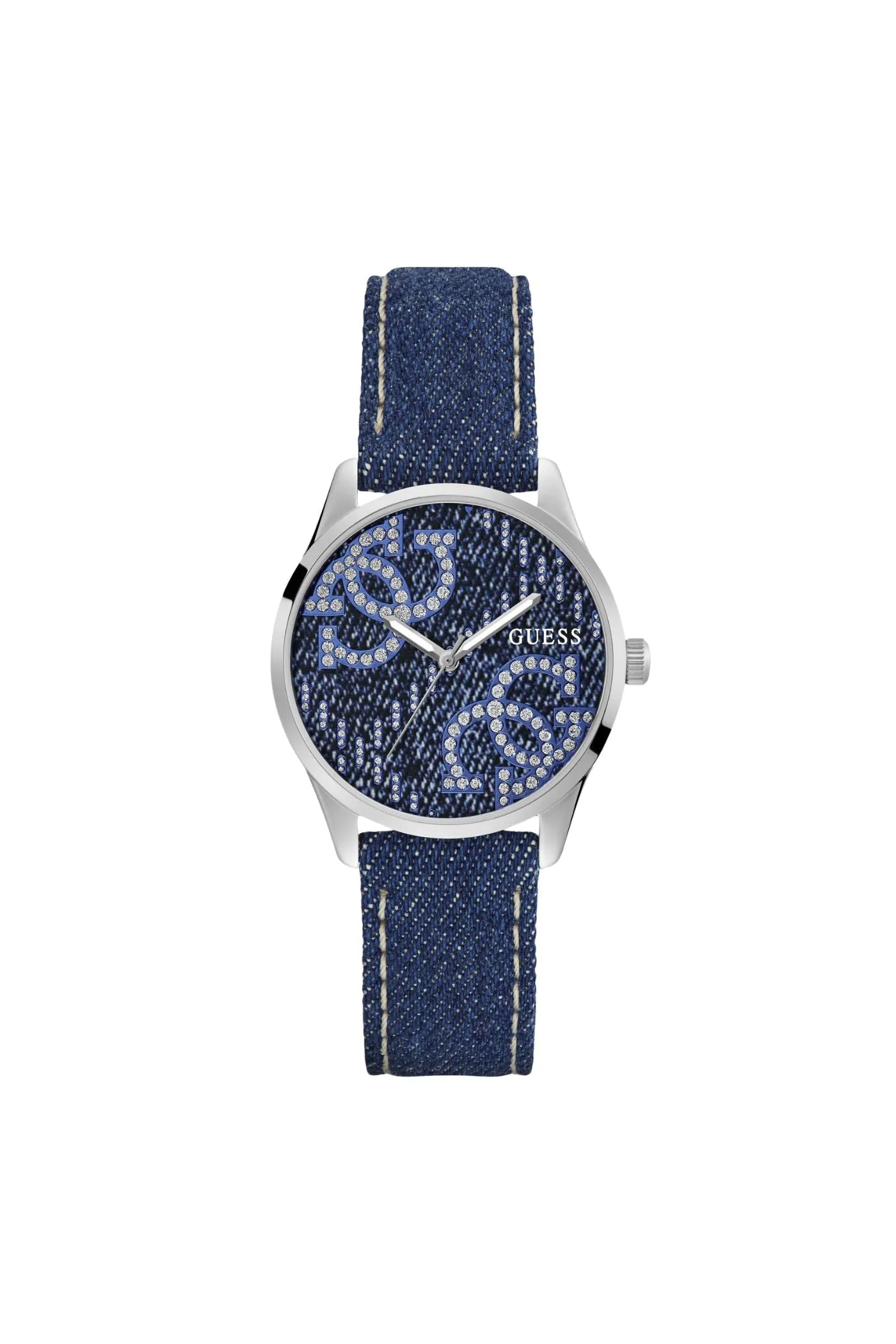 Silver Case Watch With Demin Dial & Leather Strap - Silver sold by Edgars