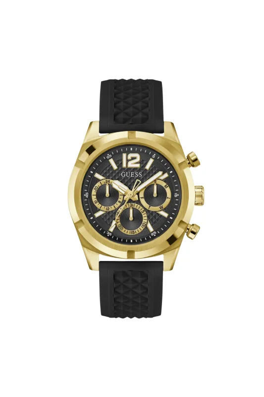 Gold Case Watch With Black Dial & Silicon Strap - Silver sold by Edgars 
