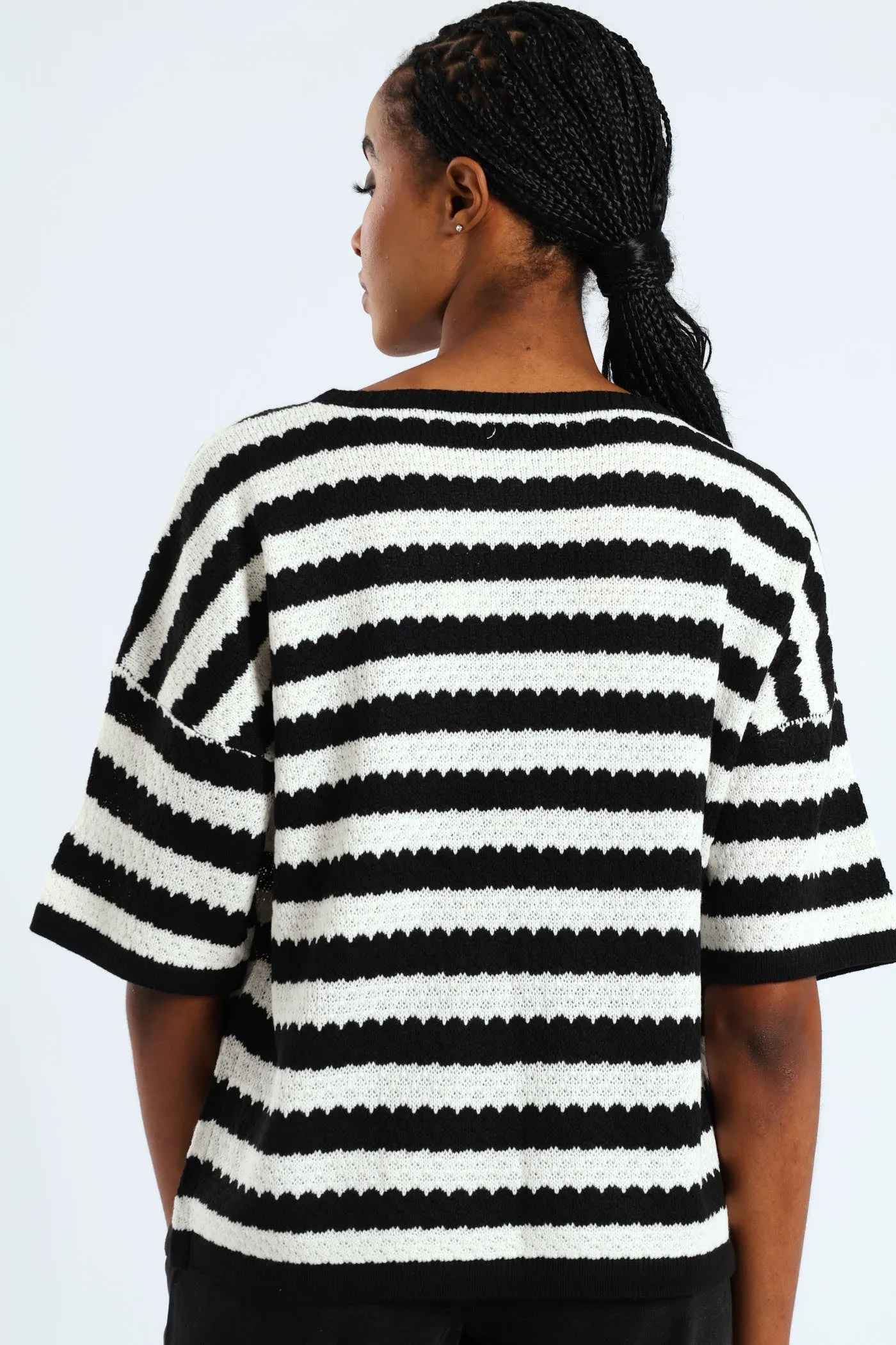 Striped Relaxed Pointelle Tee - Black/Cream sold by Edgars product image thumbnail 4