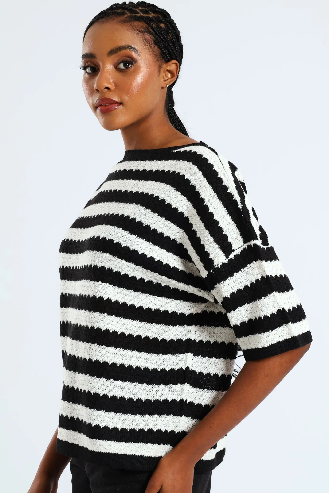 Striped Relaxed Pointelle Tee - Black/Cream sold by Edgars product image thumbnail 3