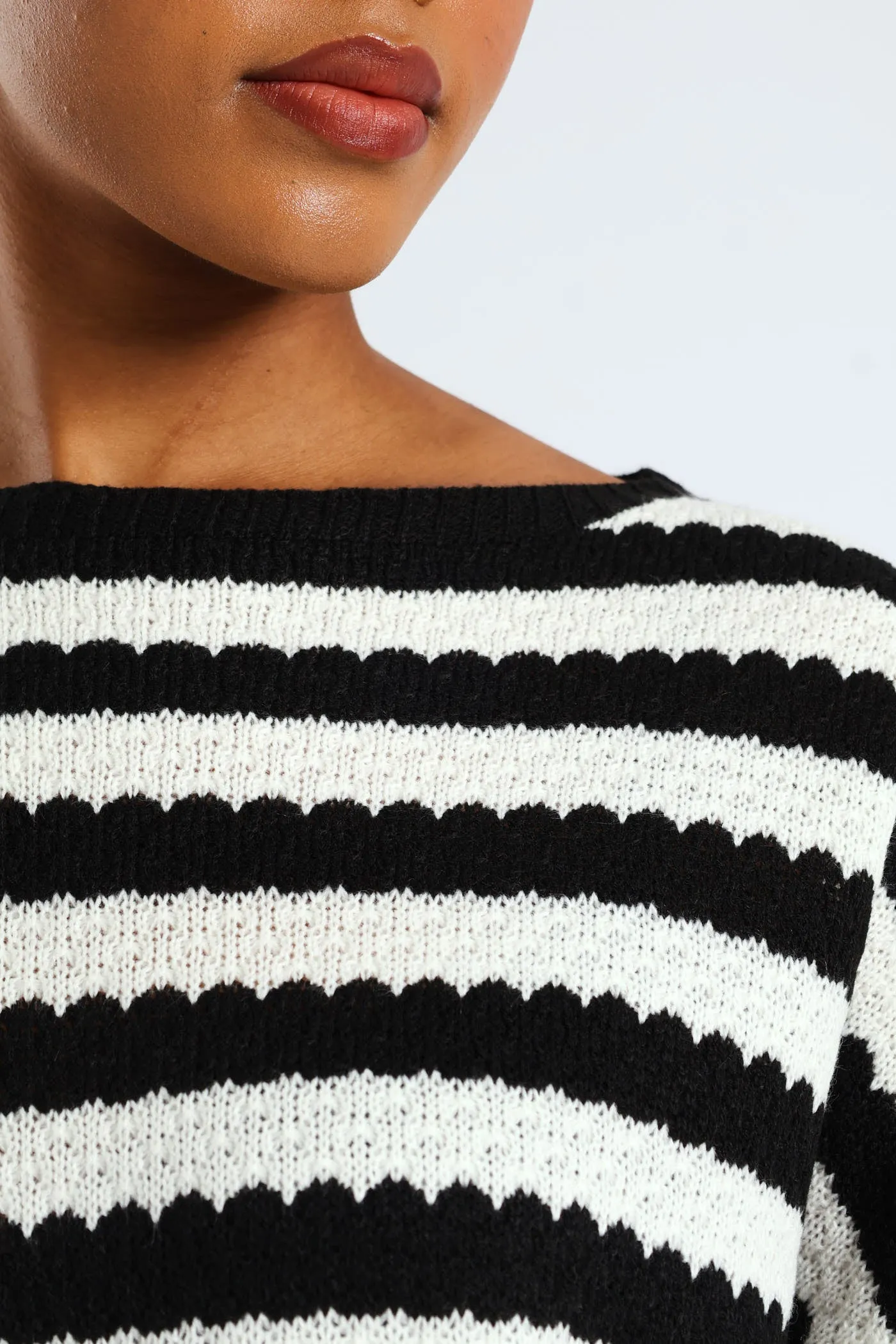 Striped Relaxed Pointelle Tee - Black/Cream sold by Edgars product image thumbnail 5